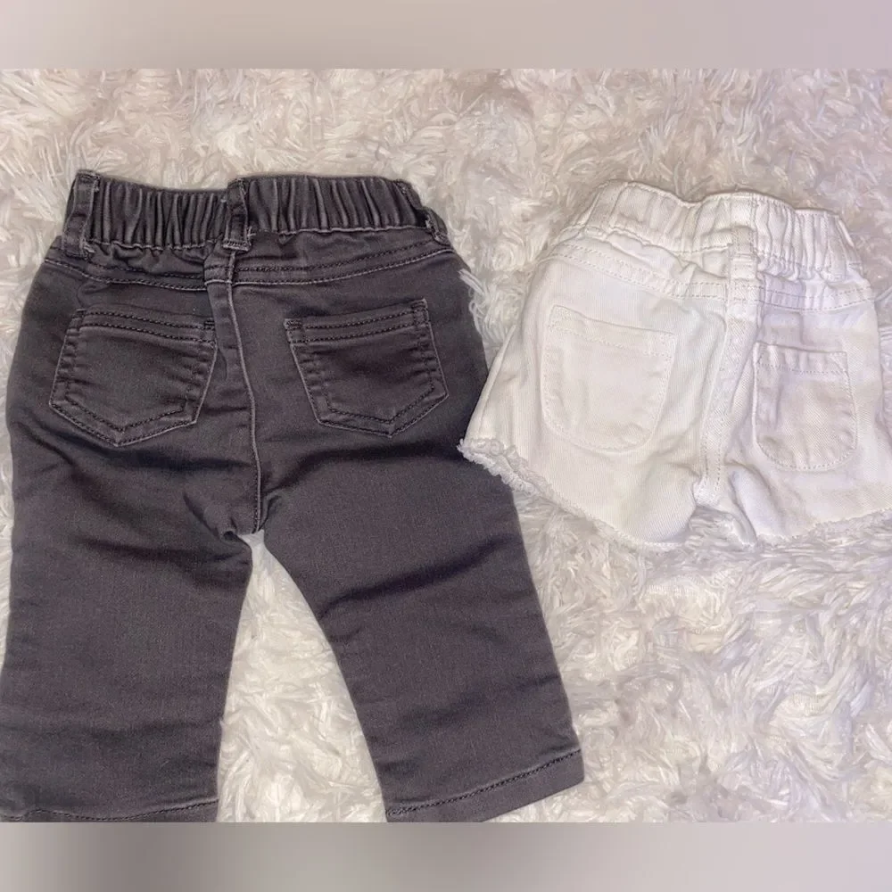 Bundle (1) 0-3M Cat & Jack Gray Jeans and (1) Carter’s 3M White Jean Shorts
